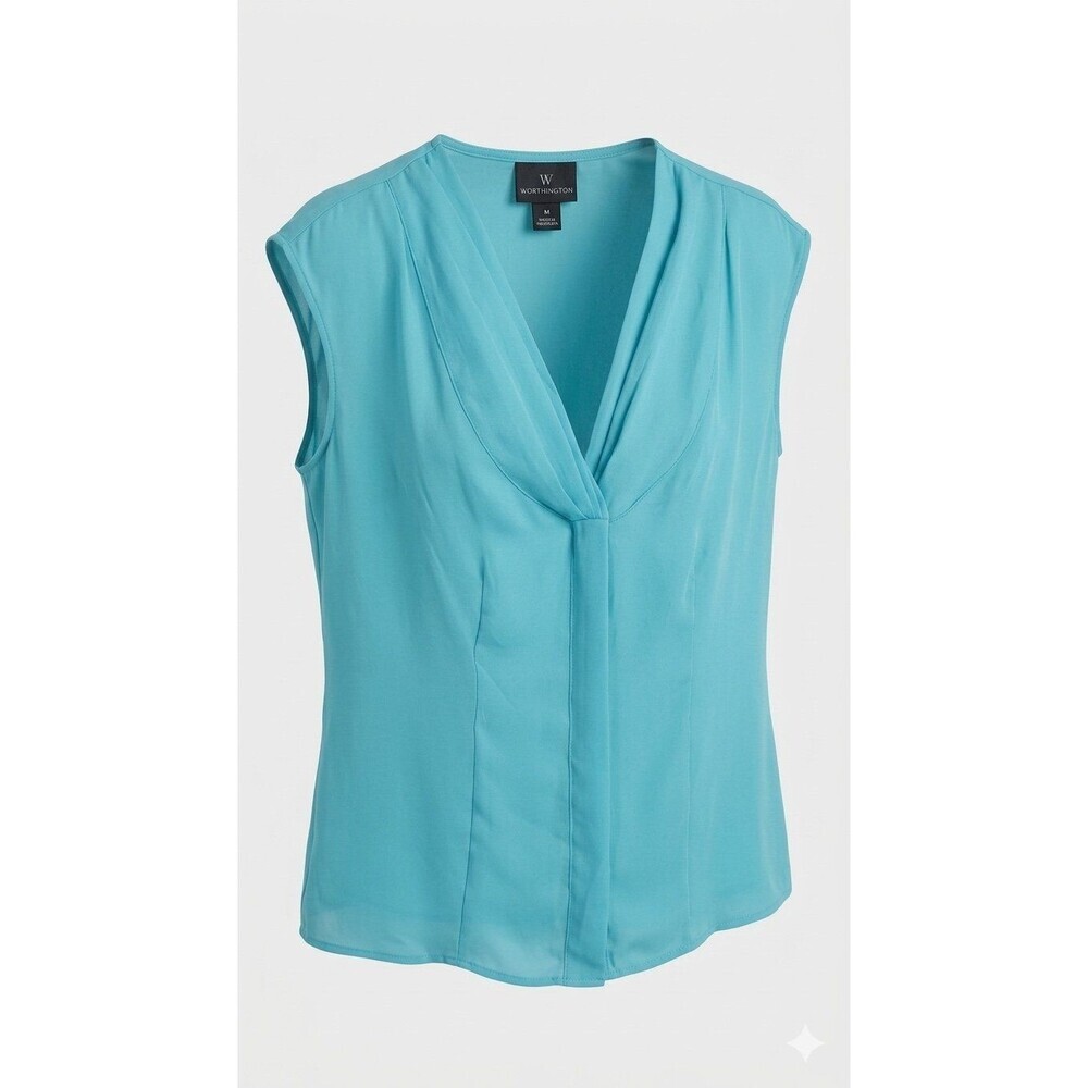 Worthington Turquoise Sleeveless Twist-Front Draped Blouse - Size M